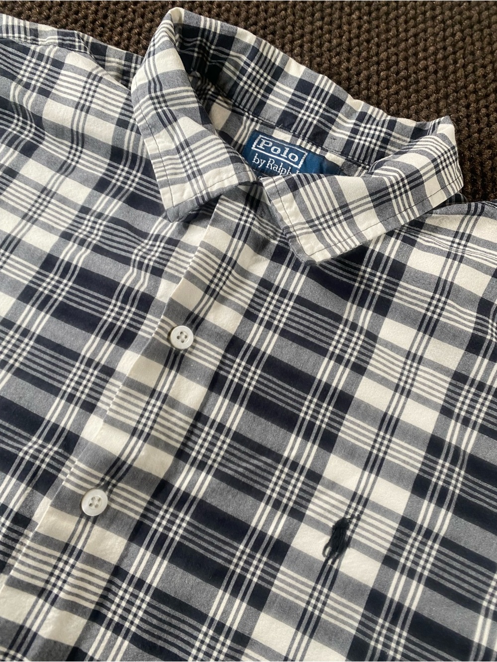 Ralph Lauren Navy and White Plaid Cotton Button-Down Shirt